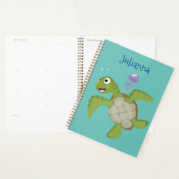 Cute green sea turtle happy cartoon illustration planner | Zazzle