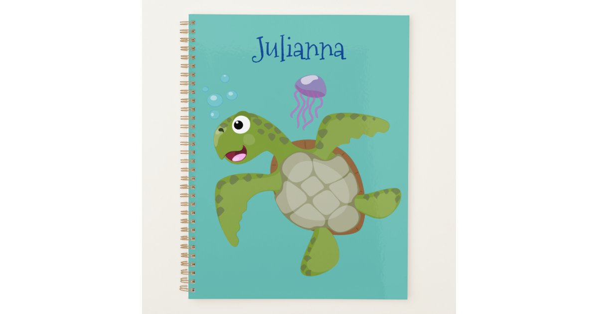 Cute green sea turtle happy cartoon illustration planner | Zazzle