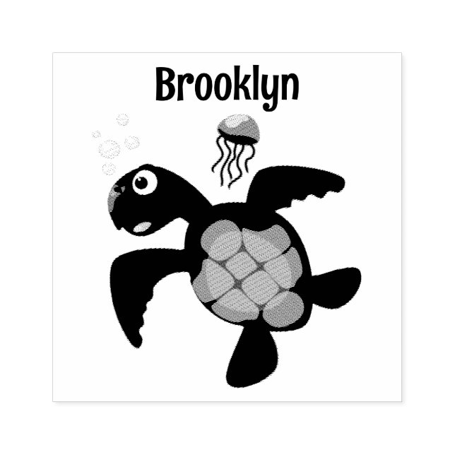 Cute green sea turtle happy cartoon illustration rubber stamp (Imprint)