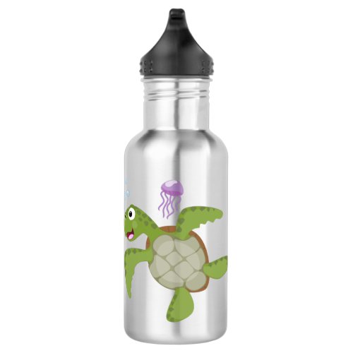 Cute green sea turtle happy cartoon illustration stainless steel water bottle