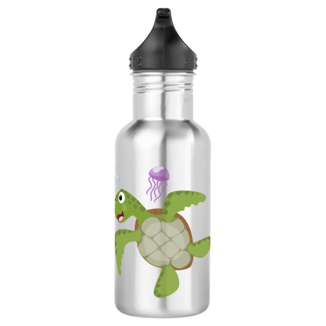 Cute green sea turtle happy cartoon illustration stainless steel water bottle (Right)
