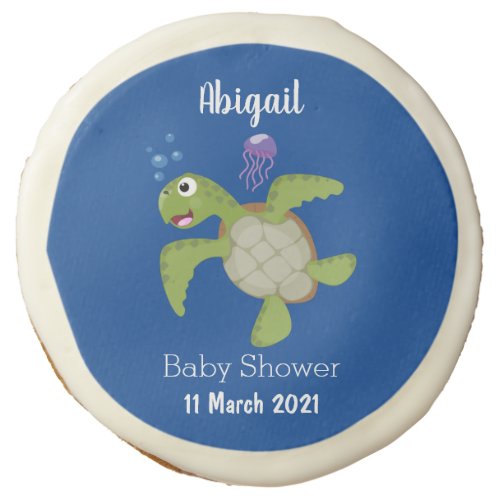 Cute green sea turtle happy cartoon illustration sugar cookie