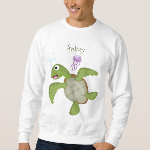 Cute green sea turtle happy cartoon illustration sweatshirt