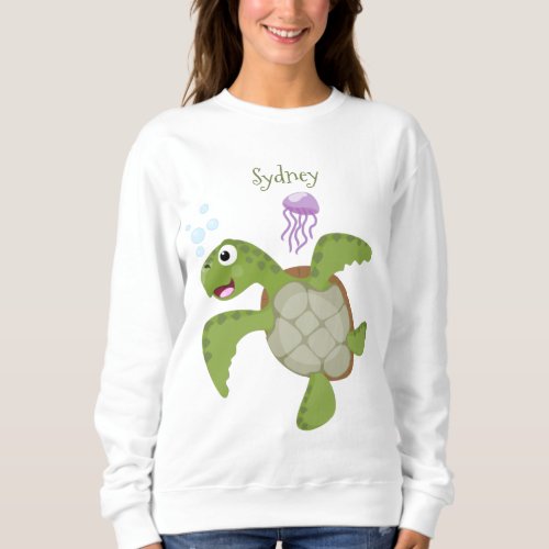 Cute green sea turtle happy cartoon illustration sweatshirt