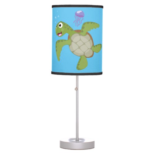 Cute green sea turtle happy cartoon illustration table lamp