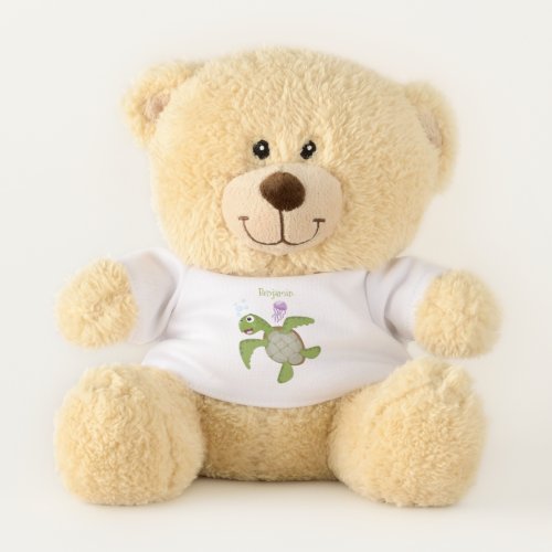 Cute green sea turtle happy cartoon illustration teddy bear