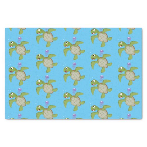 Cute green sea turtle happy cartoon illustration tissue paper