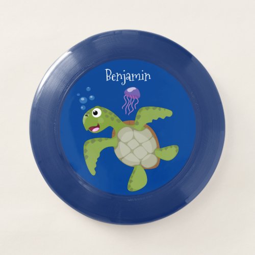 Cute green sea turtle happy cartoon illustration Wham_O frisbee