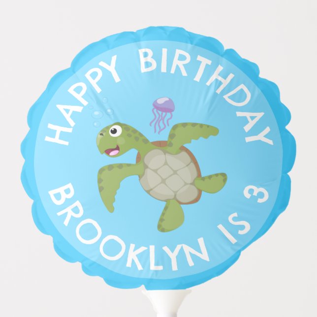 Cute green sea turtle happy cartoon personalized balloon (Front)