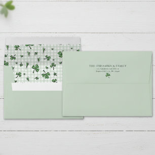 Cute Green Shamrock and Green Gingham Envelope