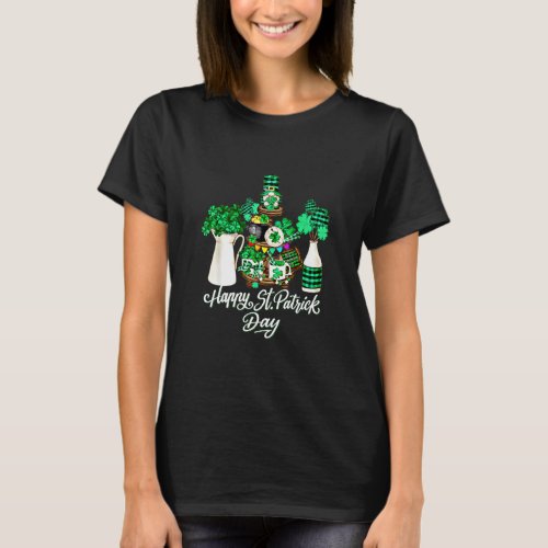 Cute Green Shamrock Decor With Happy St Patricks D T_Shirt