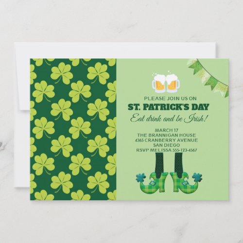 Cute Green Shamrock Pattern St Patricks Day Invitation