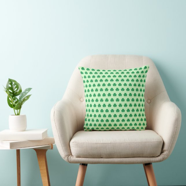 Cute Green Shamrock Pattern St Patricks Day Pillow (Chair)