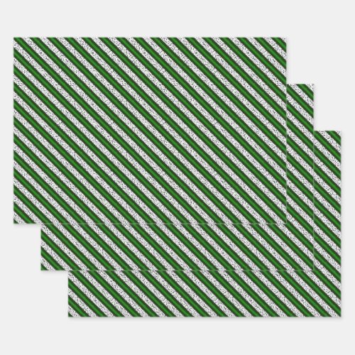 Cute Green Silver Stripes Christmas Pattern Wrapping Paper Sheets