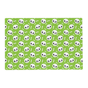 Cute Green Skull & Bones Halloween Pattern Placemat