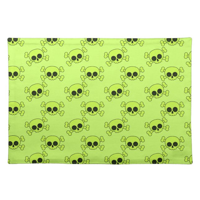 Cute Green Skulls Cloth Placemat (Front)