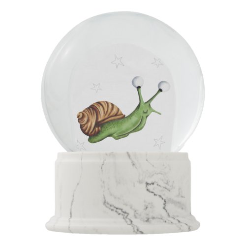 Cute Green Snail and Stars Illustration Snow Globe