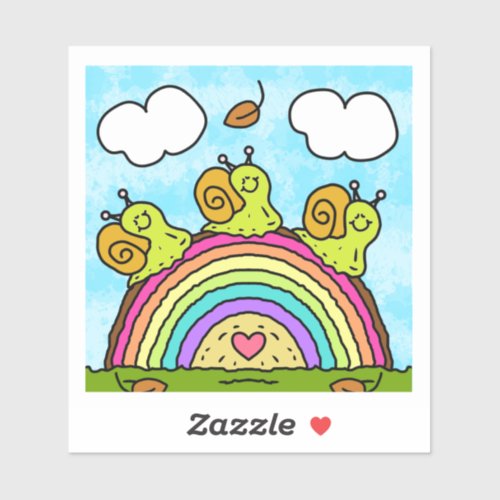 Cute Green Snails Crossing Rainbow Log Vinyl Sticker