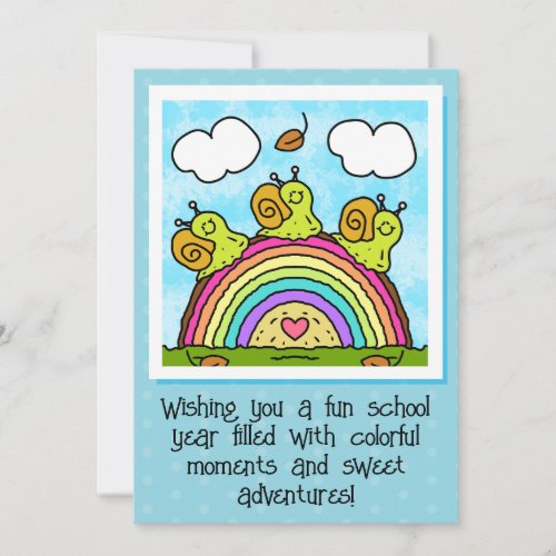 ❤️ Cute Green Snails Rainbow Log Back To School Card