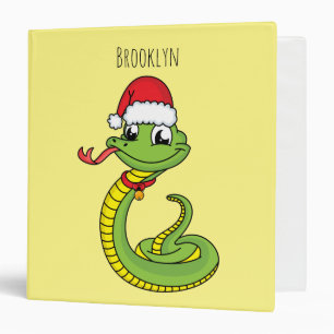 Cute green snake with santa hat cartoon 3 ring binder