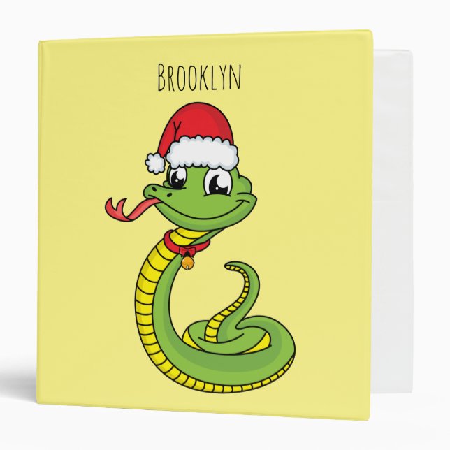 Cute green snake with santa hat cartoon 3 ring binder (Front/Inside)
