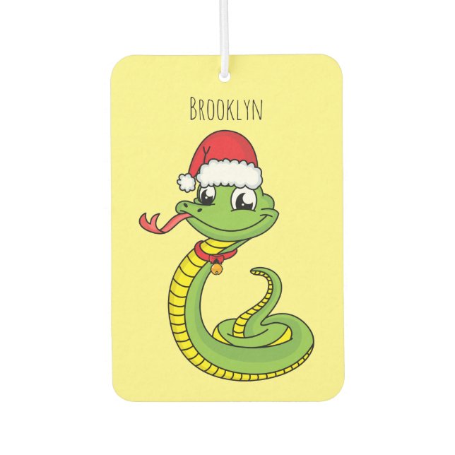 Cute green snake with santa hat cartoon air freshener (Front)