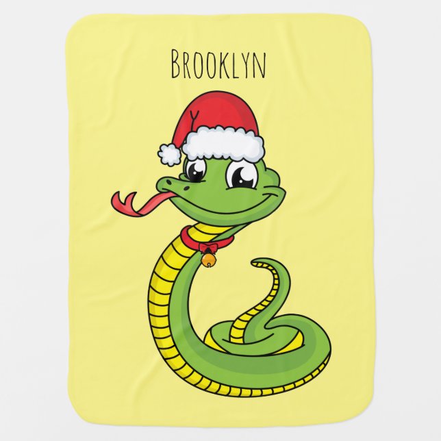 Cute green snake with santa hat cartoon baby blanket (Front)