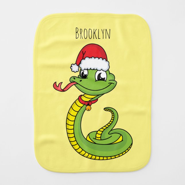 Cute green snake with santa hat cartoon baby burp cloth (Front)