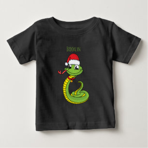 Cute green snake with santa hat cartoon  baby T-Shirt