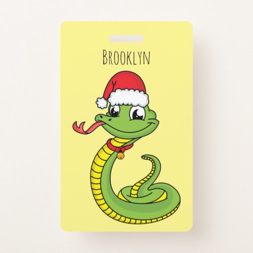 Cute green snake with santa hat cartoon badge