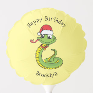 Cute green snake with santa hat cartoon balloon