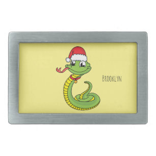 Cute green snake with santa hat cartoon belt buckle