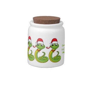 Cute green snake with santa hat cartoon candy jar