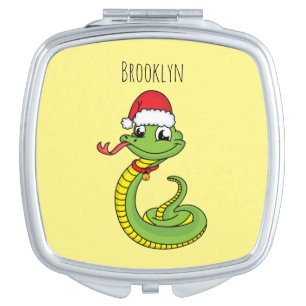 Cute green snake with santa hat cartoon compact mirror