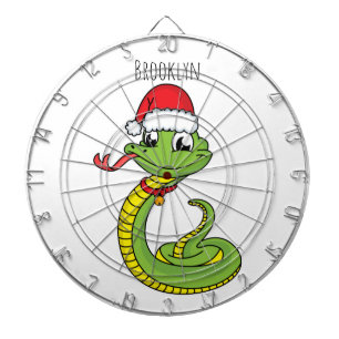 Cute green snake with santa hat cartoon dart board