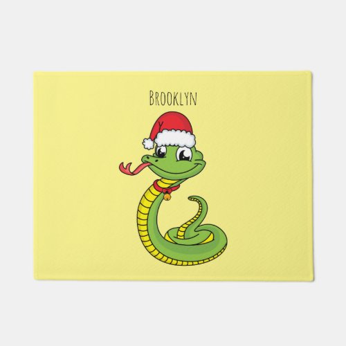 Cute green snake with santa hat cartoon doormat