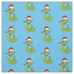 Cute green snake with santa hat cartoon  fabric
