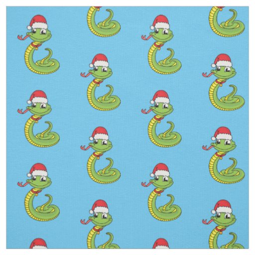 Cute green snake with santa hat cartoon  fabric