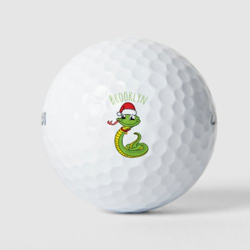Cute green snake with santa hat cartoon golf balls