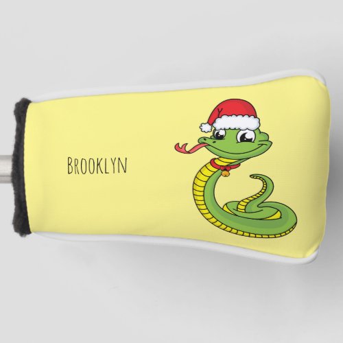 Cute green snake with santa hat cartoon golf head cover