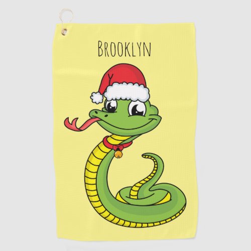 Cute green snake with santa hat cartoon golf towel