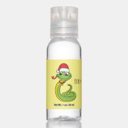 Cute green snake with santa hat cartoon hand sanitizer