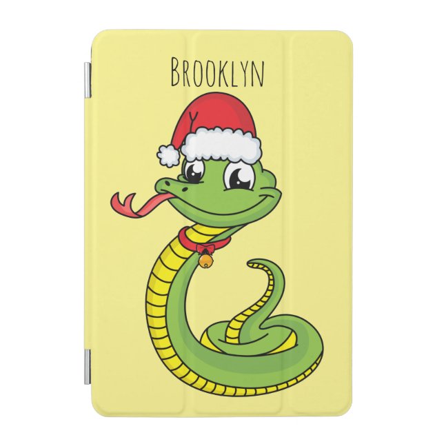 Cute green snake with santa hat cartoon iPad mini cover (Front)