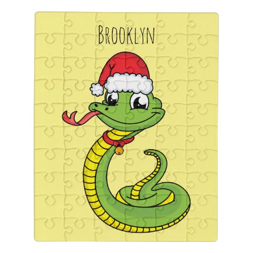 Cute green snake with santa hat cartoon jigsaw puzzle