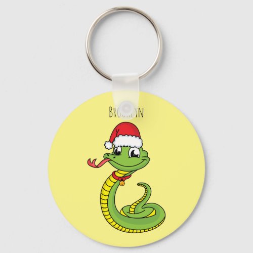Cute green snake with santa hat cartoon keychain