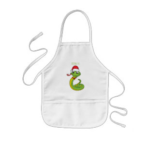 Cute green snake with santa hat cartoon kids' apron