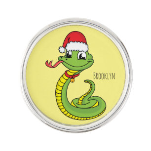 Cute green snake with santa hat cartoon lapel pin
