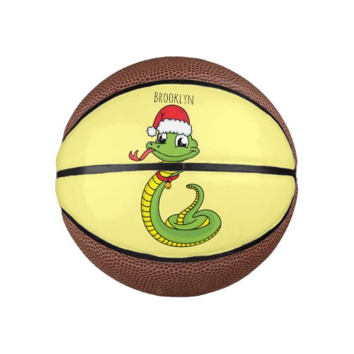 Cute green snake with santa hat cartoon mini basketball