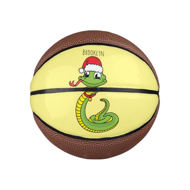 Cute green snake with santa hat cartoon mini basketball (Front)