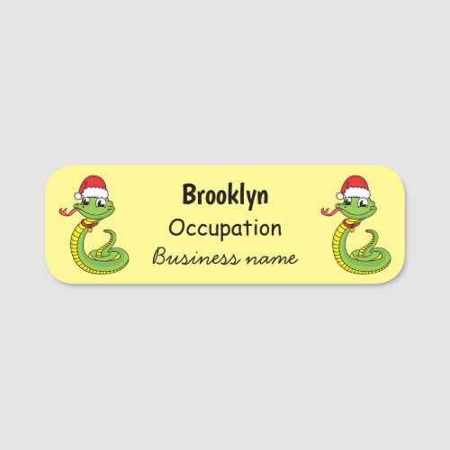 Cute green snake with santa hat cartoon name tag